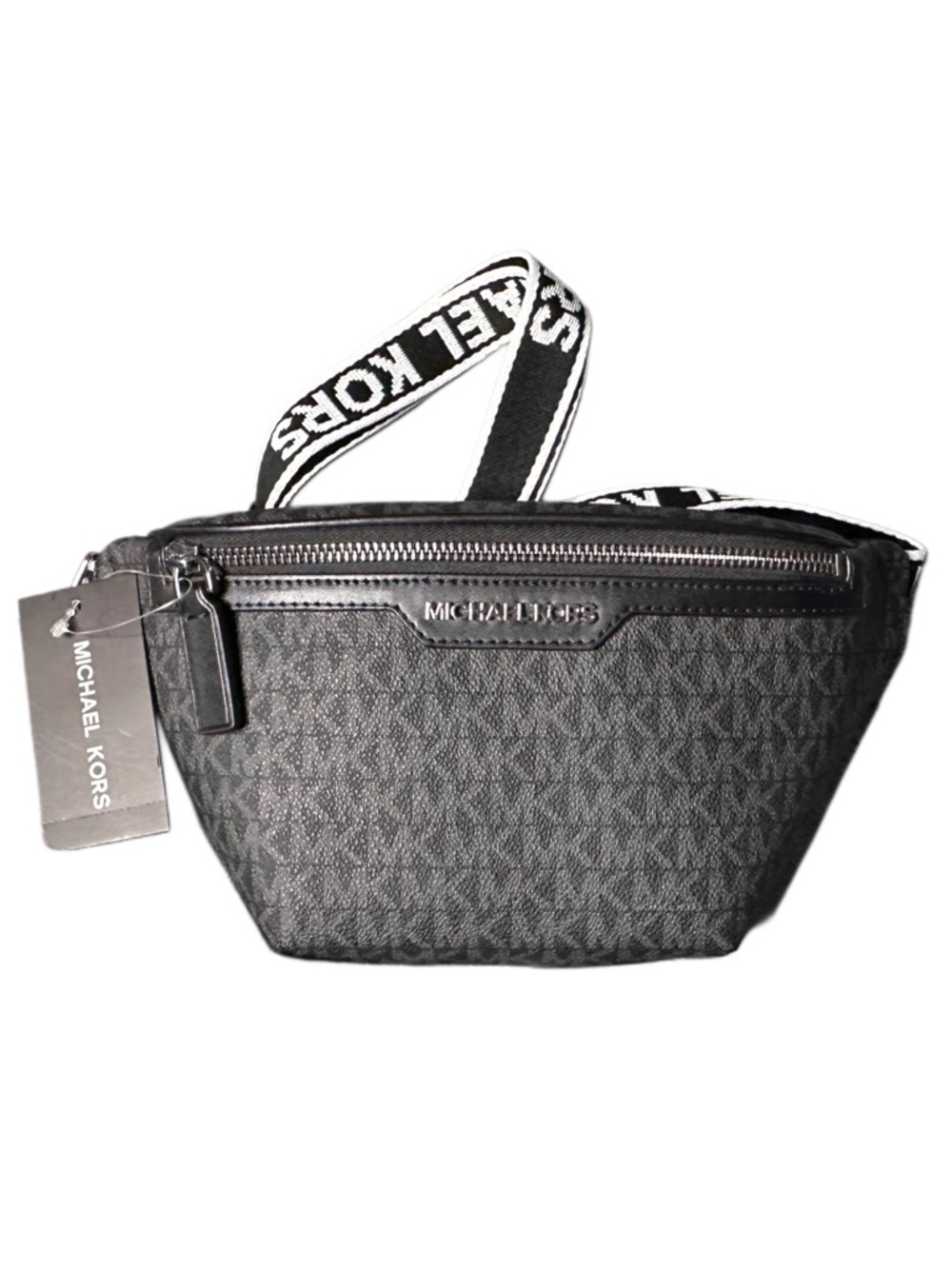 Michael Kors Black Logo-Print Crossbody Belt Bag with Branded Strap